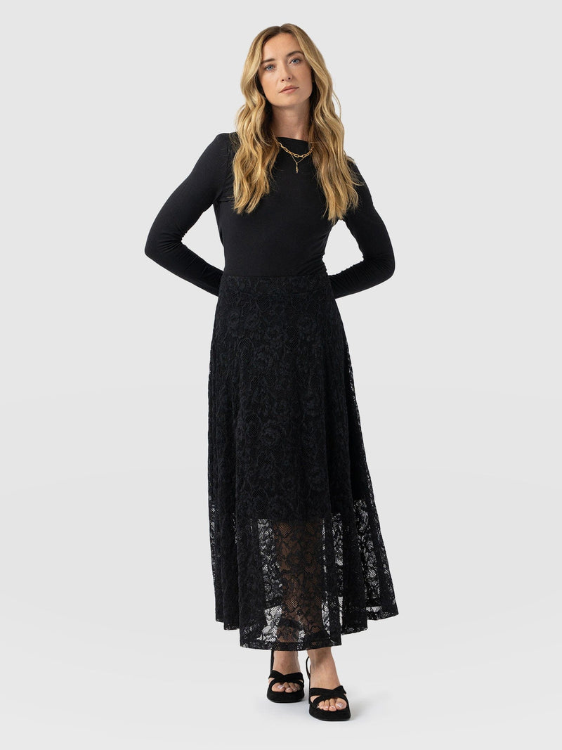 Lana A - Line Skirt - Black Lace - Women's Skirts | Saint + Sofia® USA