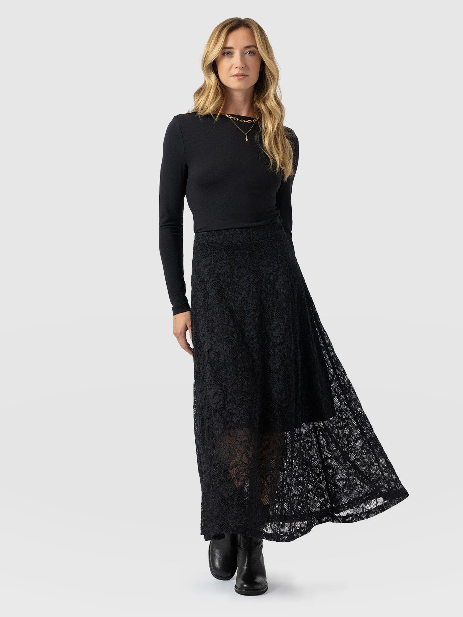 Lana A - Line Skirt - Black Lace - Women's Skirts | Saint + Sofia® USA