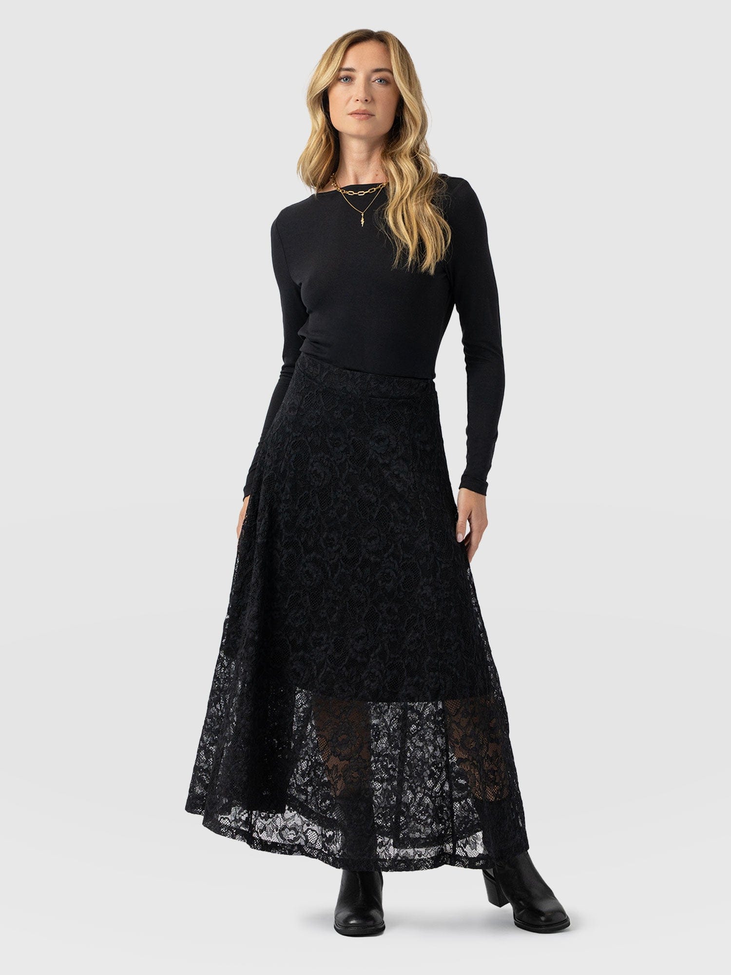 Lana A - Line Skirt - Black Lace - Women's Skirts | Saint + Sofia® USA