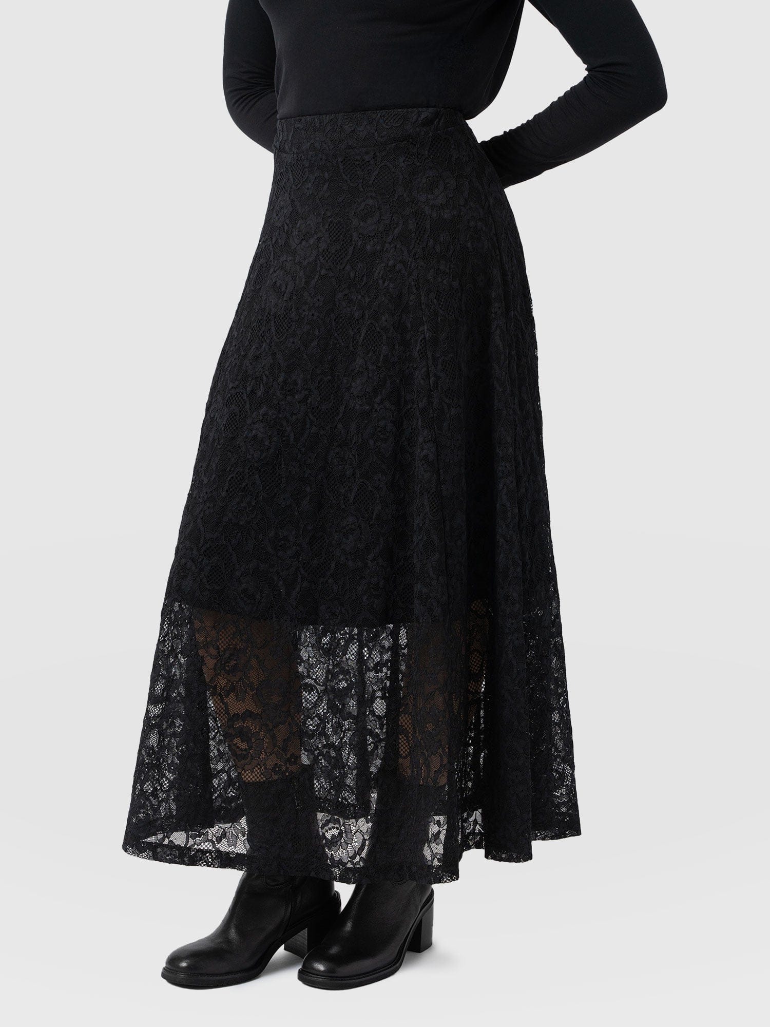 Lana A - Line Skirt - Black Lace - Women's Skirts | Saint + Sofia® USA