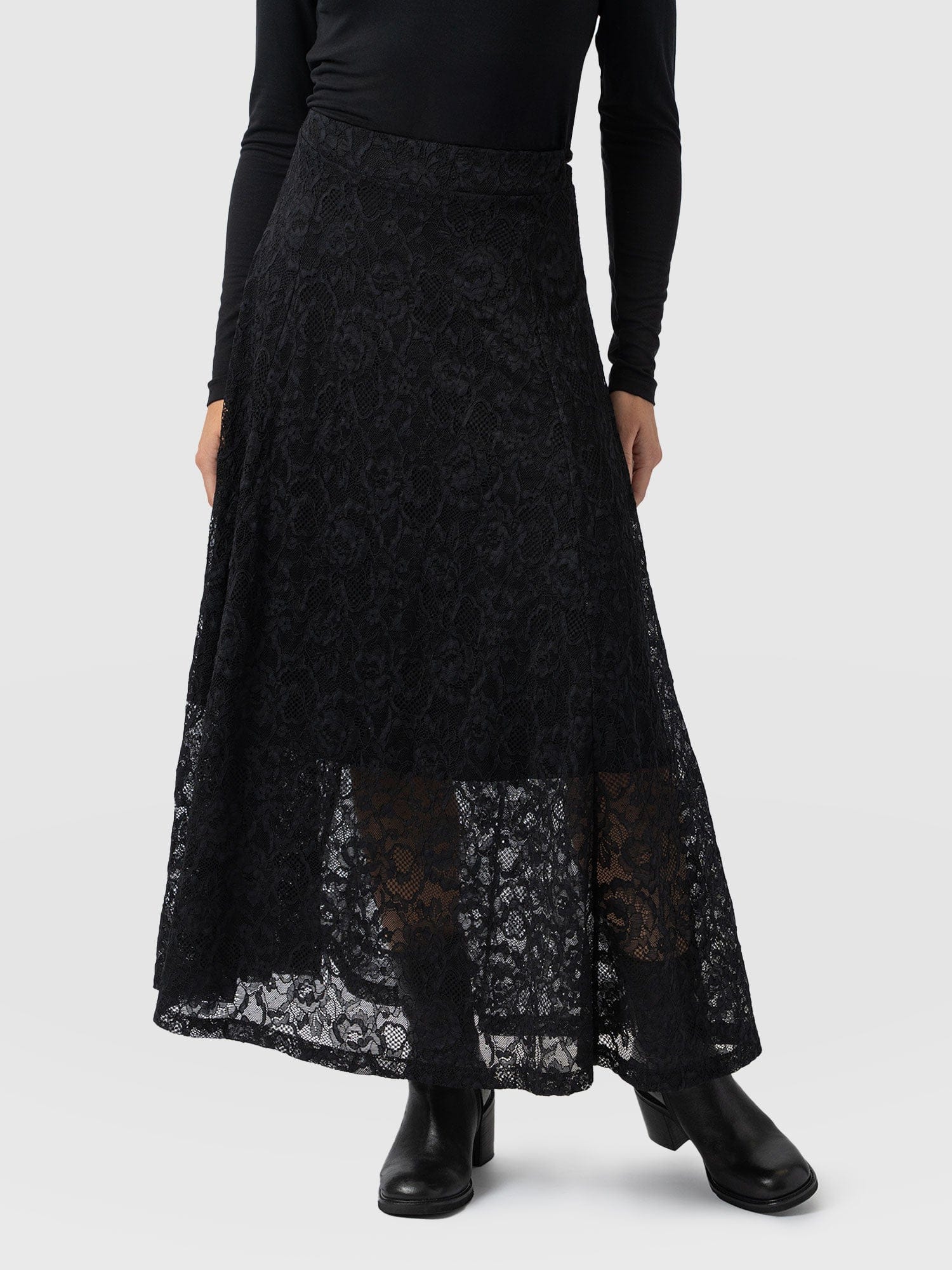 Lana A - Line Skirt - Black Lace - Women's Skirts | Saint + Sofia® USA