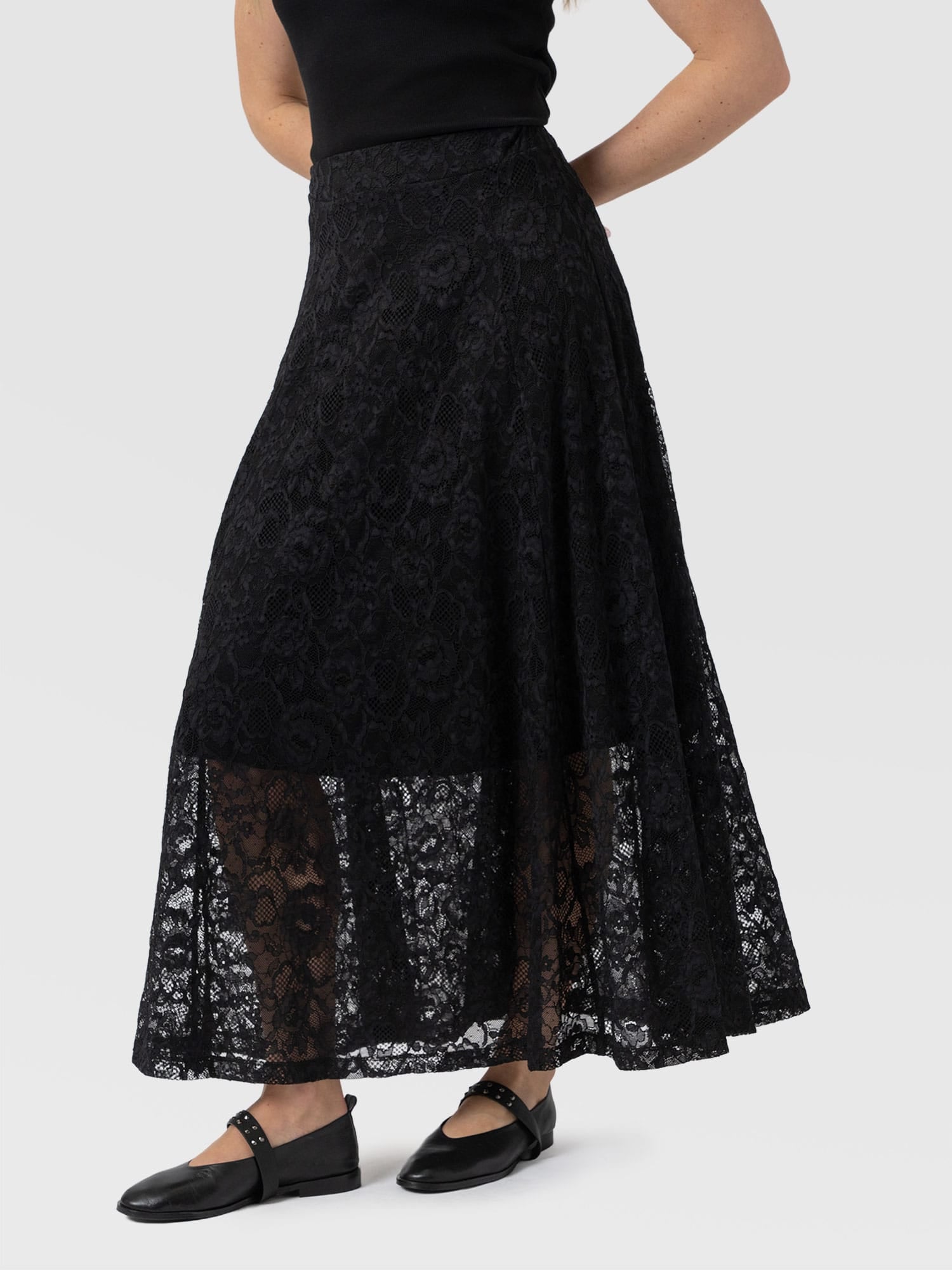 Lana A - Line Skirt - Black Lace - Women's Skirts | Saint + Sofia® USA