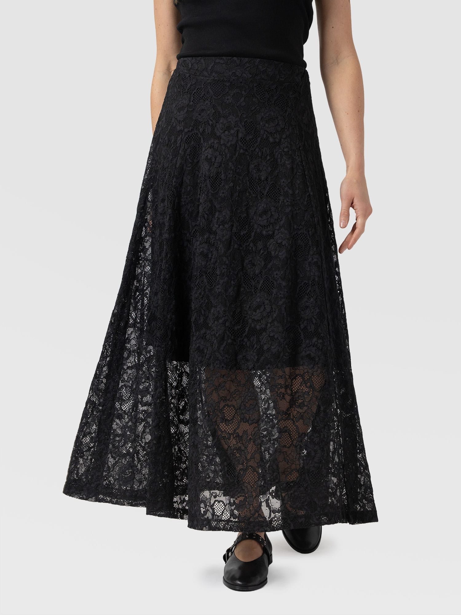 Lana A - Line Skirt - Black Lace - Women's Skirts | Saint + Sofia® USA