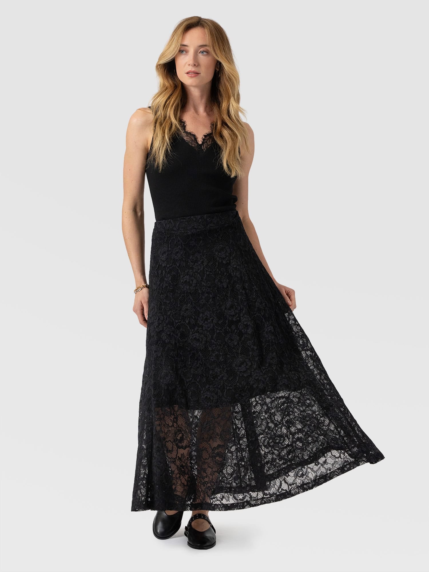 Lana A - Line Skirt - Black Lace - Women's Skirts | Saint + Sofia® USA