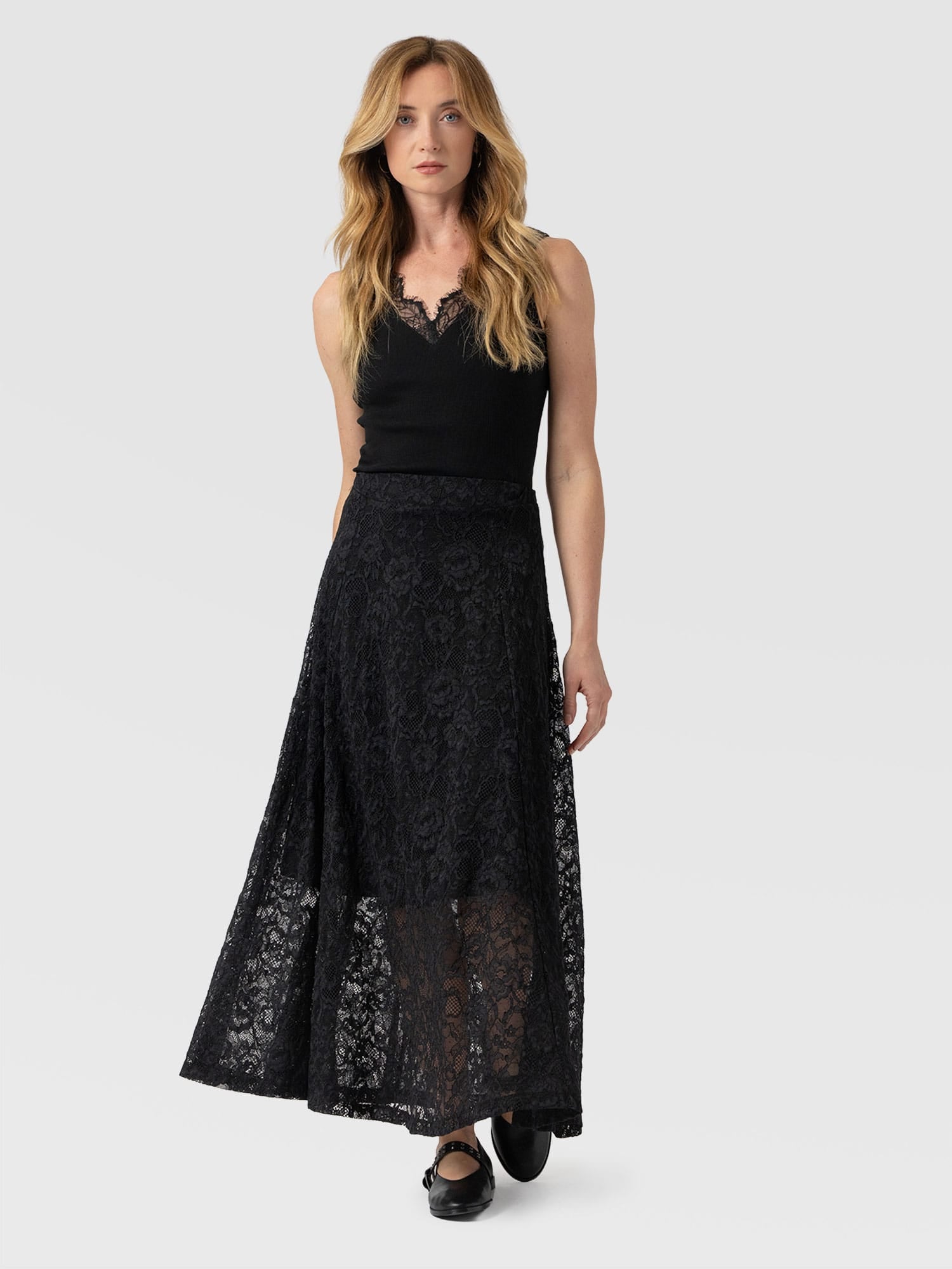 Lana A - Line Skirt - Black Lace - Women's Skirts | Saint + Sofia® USA