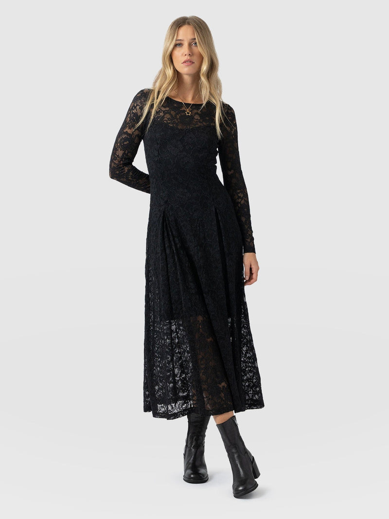 Lana Pleated Dress - Black Lace - Women's Dresses | Saint + Sofia® USA