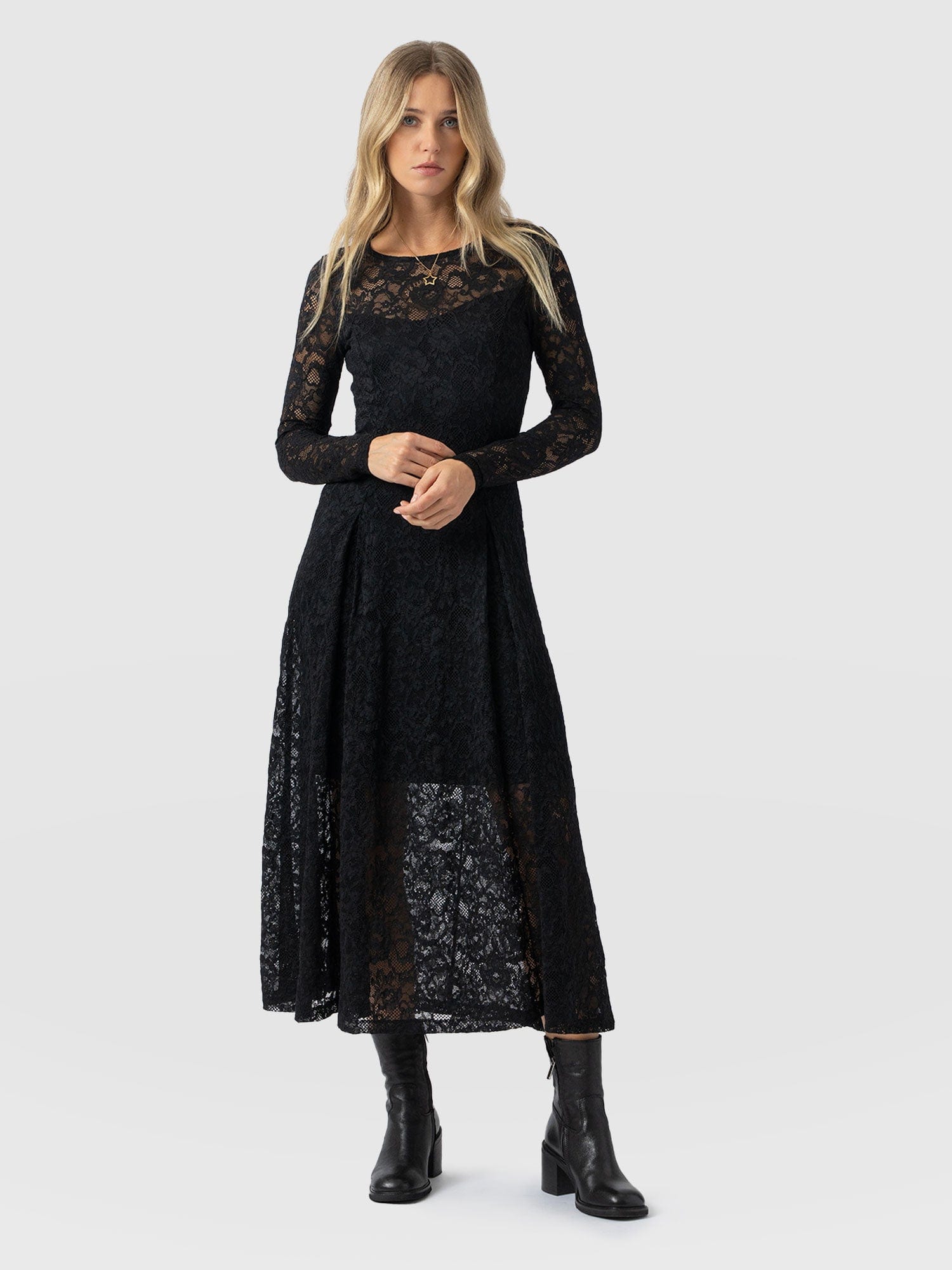 Lana Pleated Dress - Black Lace - Women's Dresses | Saint + Sofia® USA