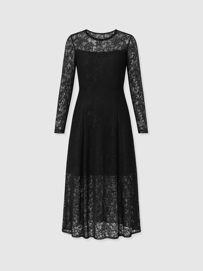 Lana Pleated Dress - Black Lace - Women's Dresses | Saint + Sofia® USA