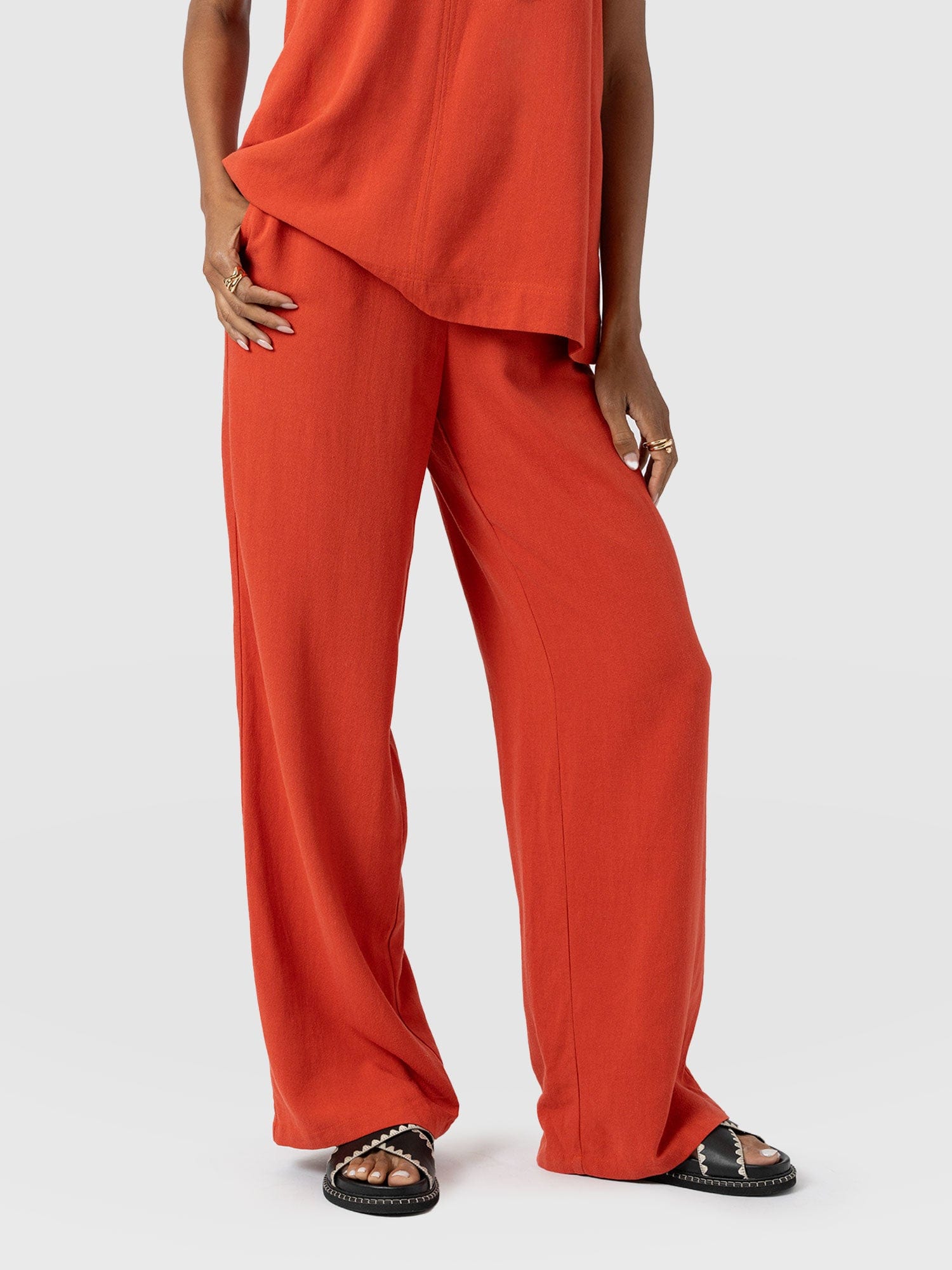 Corinne Wide Leg Linen Pant - Burnt Orange - Women's Trousers | Saint + Sofia® USA