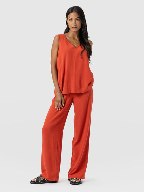 Corinne Wide Leg Linen Pant - Burnt Orange - Women's Trousers | Saint + Sofia® USA