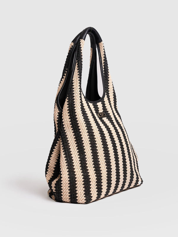 Large Stella Shoulder Tote Bag - Beige/Black Raffia - Women's Handbags | Saint + Sofia® USA