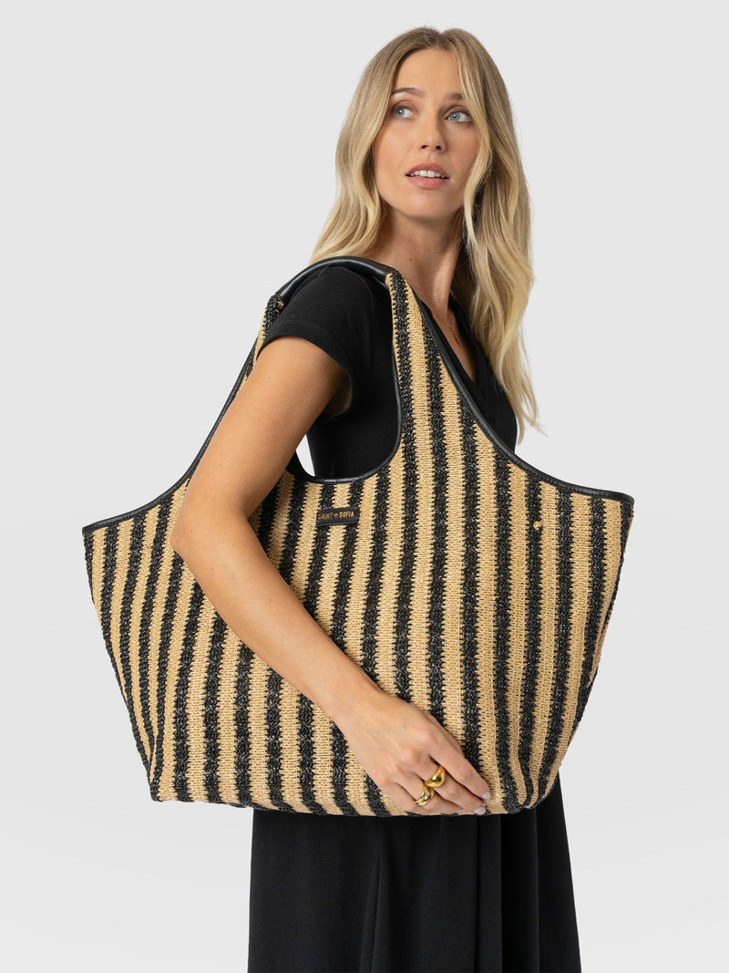 Large Stella Shoulder Tote Bag - Black Raffia - Women's Handbags | Saint + Sofia® USA