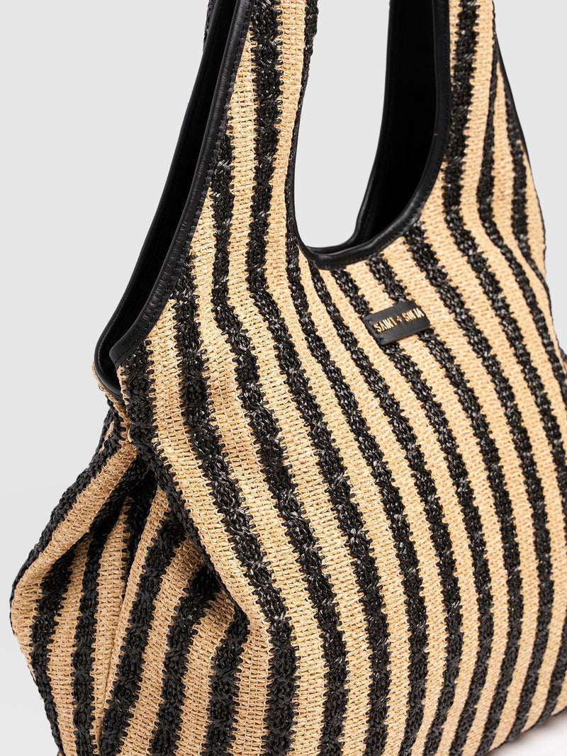 Large Stella Shoulder Tote Bag - Black Raffia - Women's Handbags | Saint + Sofia® USA