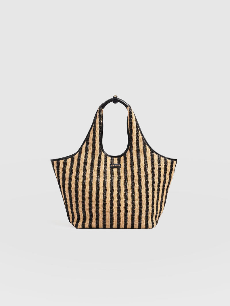 Large Stella Shoulder Tote Bag - Black Raffia - Women's Handbags | Saint + Sofia® USA