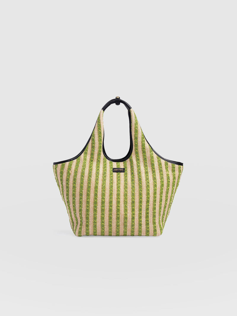 Large Stella Shoulder Tote Bag - Green Raffia - Women's Handbags | Saint + Sofia® USA