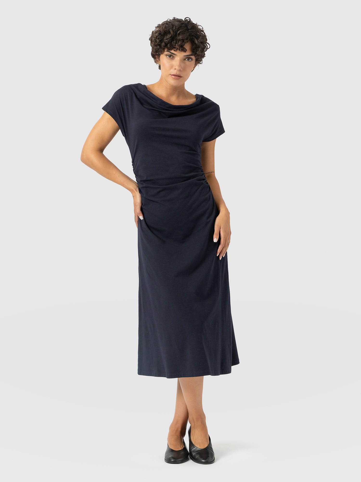 Laurie Cowl Neck Dress - Navy - Women's Dresses | Saint and Sofia® USA