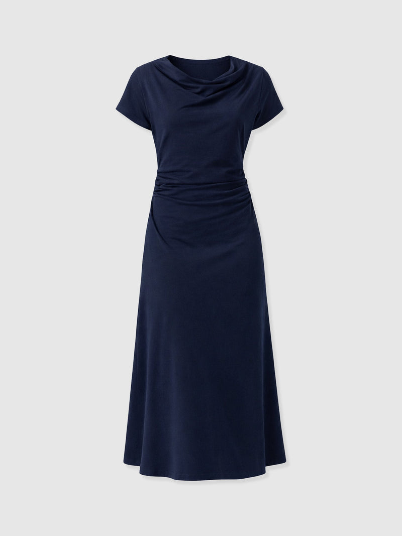 Laurie Cowl Neck Dress - Navy - Women's Dresses | Saint + Sofia® USA