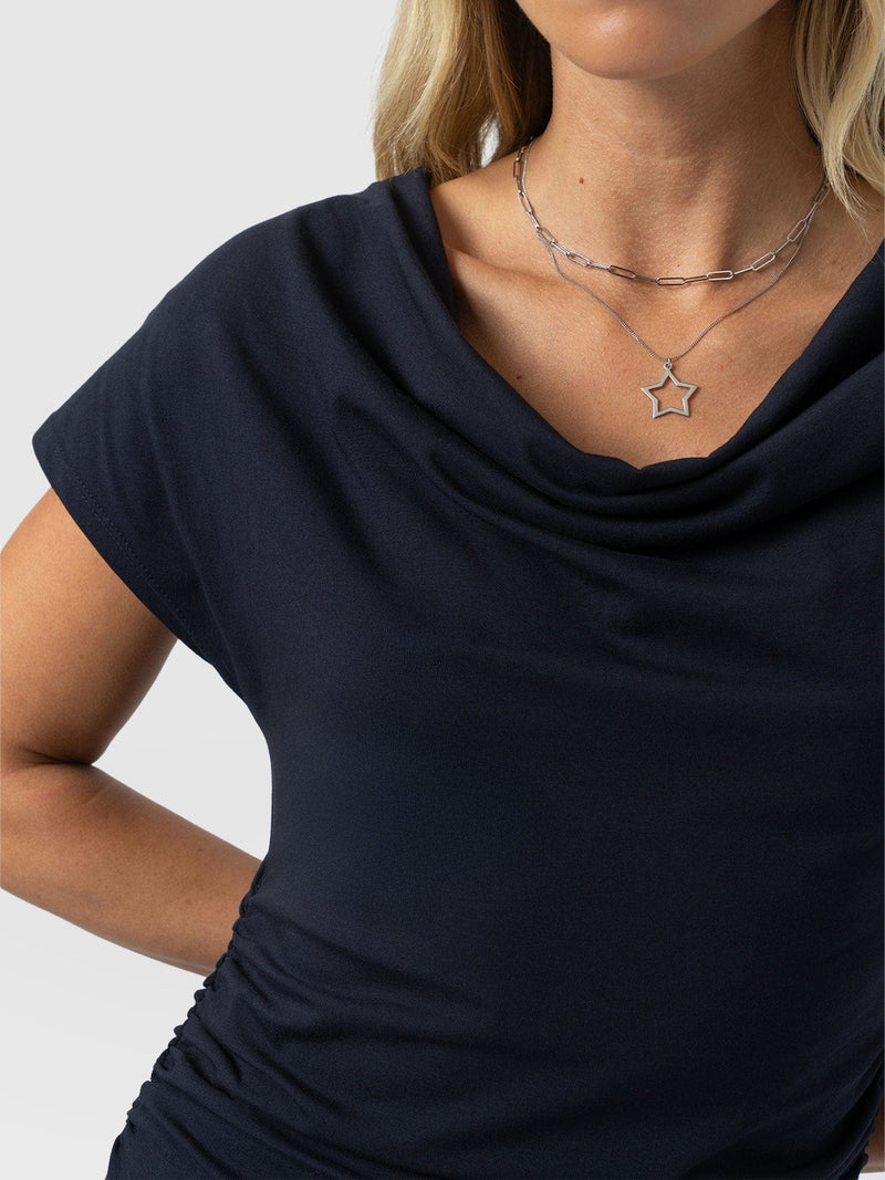 Laurie Cowl Neck Dress - Navy - Women's Dresses | Saint and Sofia® USA