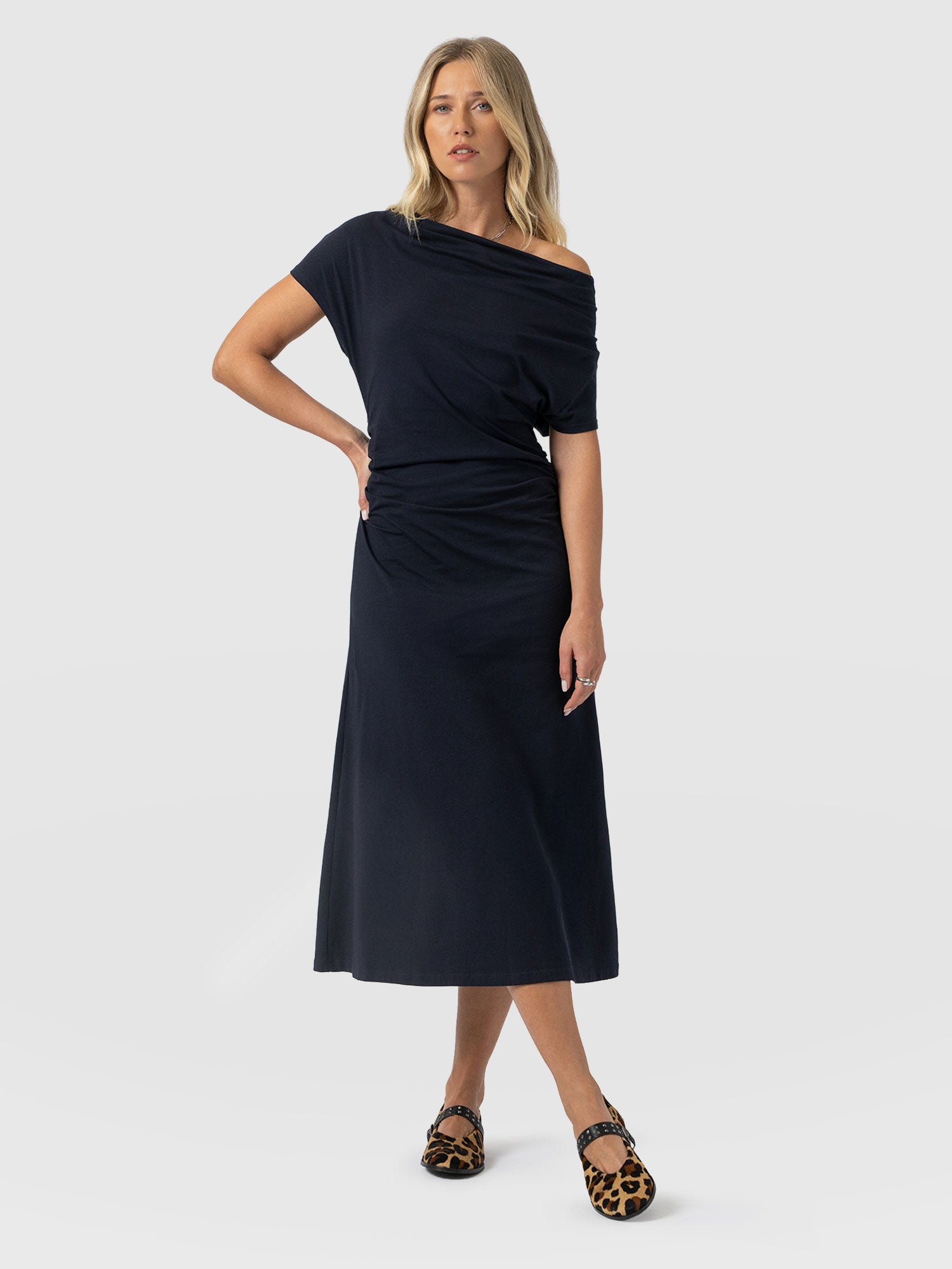 Laurie Cowl Neck Dress - Navy - Women's Dresses | Saint + Sofia® USA