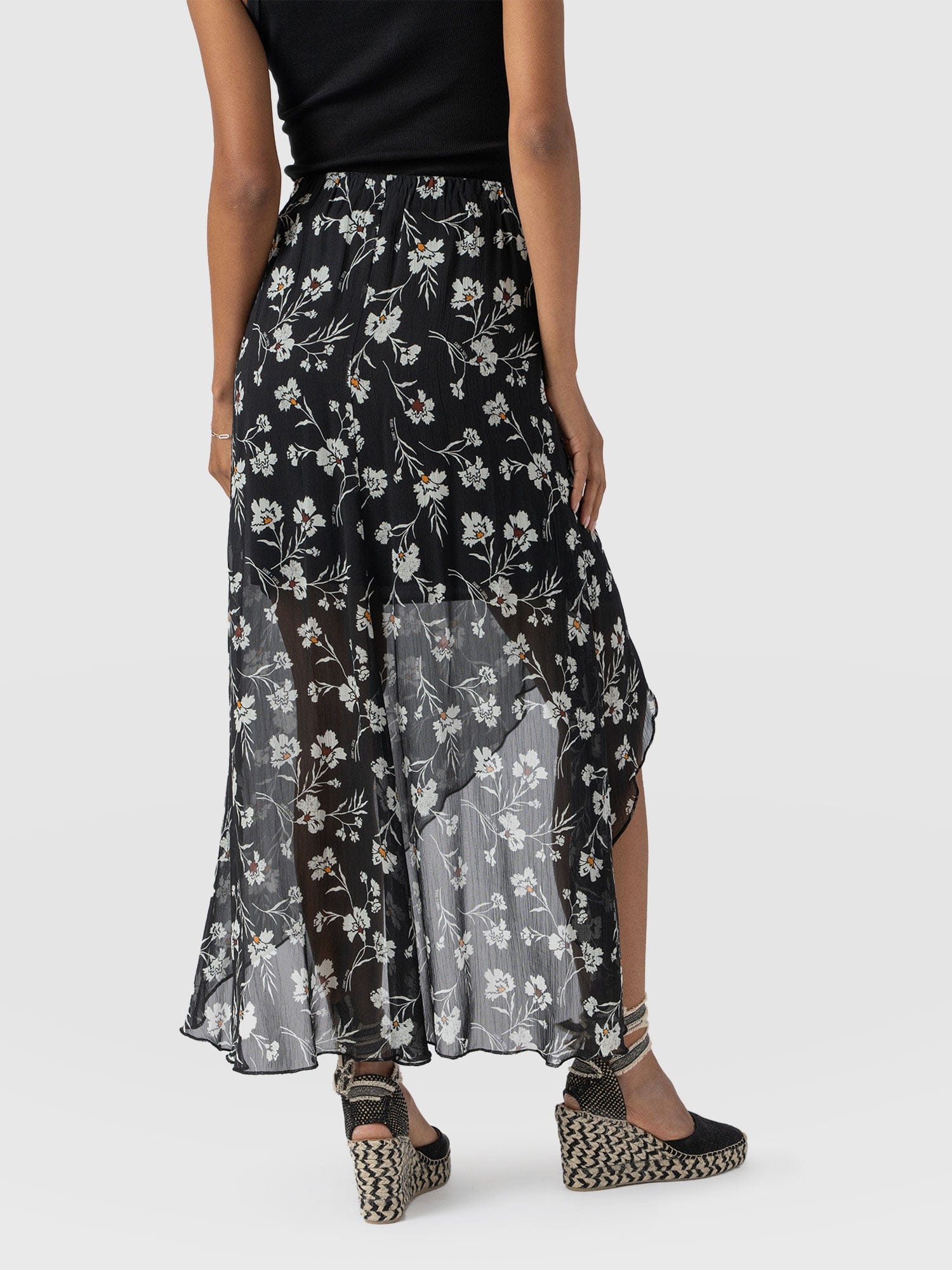 Lexi High Low Skirt - Black Spring Floral - Women's Skirts | Saint + Sofia® USA