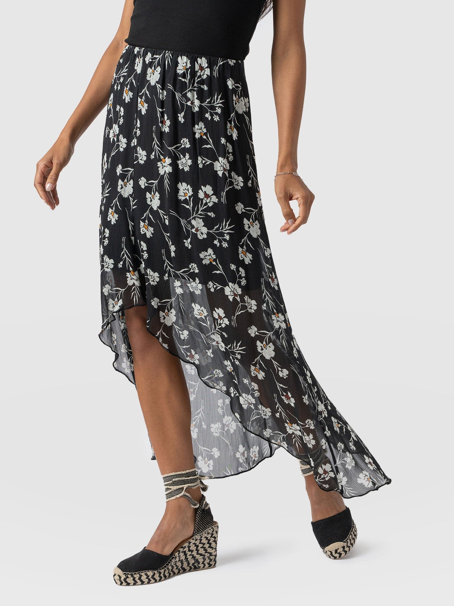 Lexi High Low Skirt - Black Spring Floral - Women's Skirts | Saint + Sofia® USA