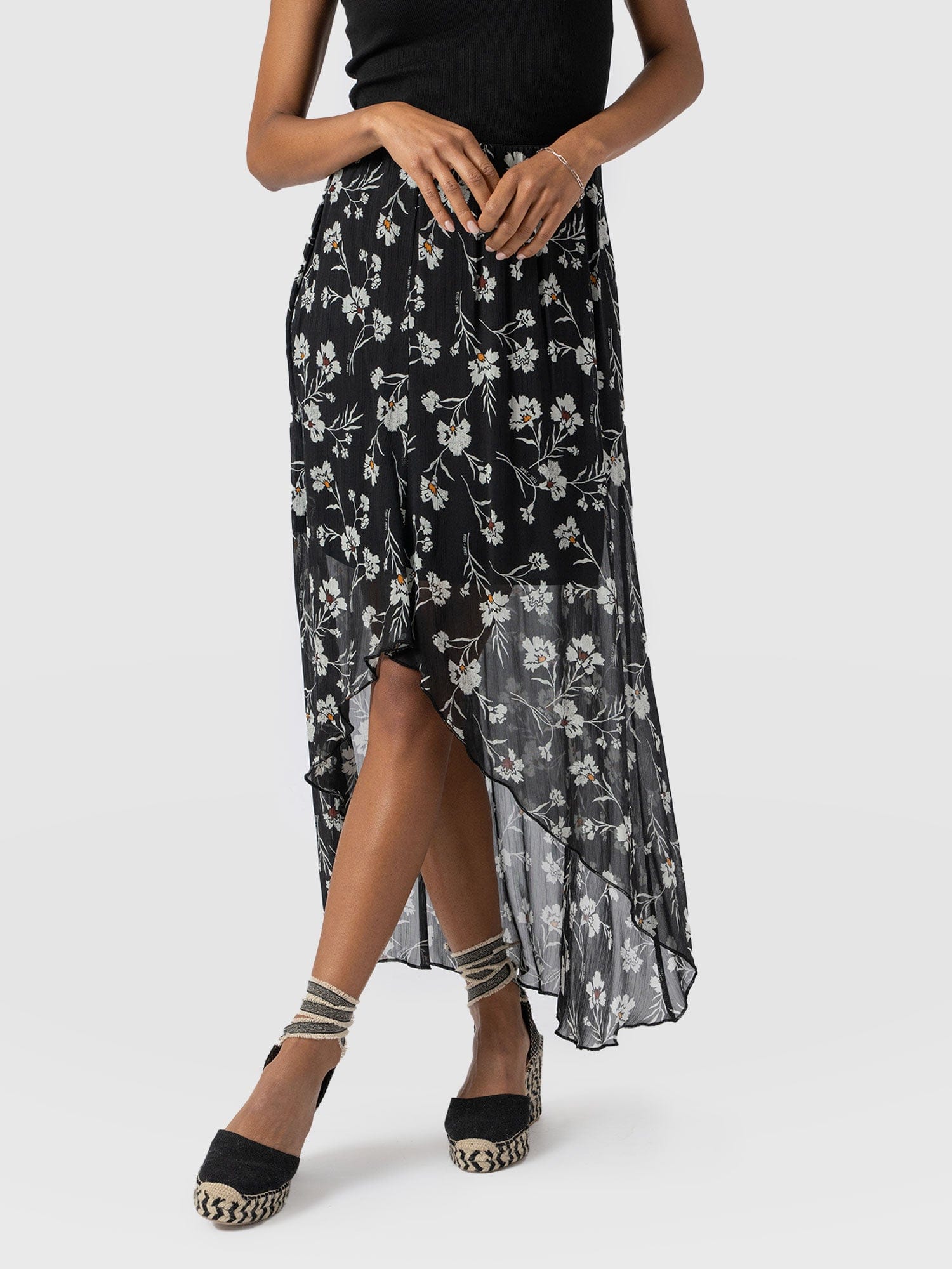 Lexi High Low Skirt - Black Spring Floral - Women's Skirts | Saint + Sofia® USA