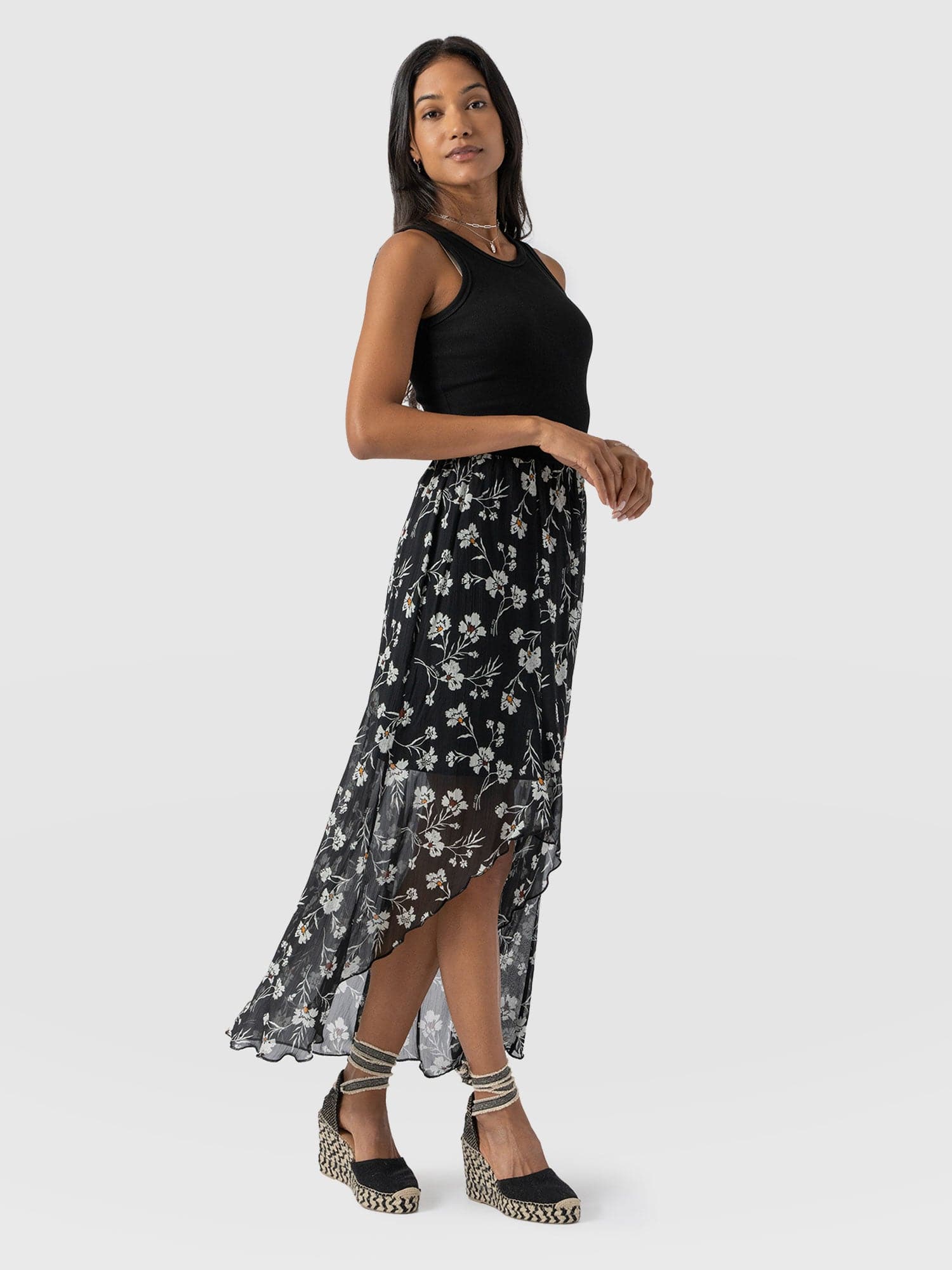 Lexi High Low Skirt - Black Spring Floral - Women's Skirts | Saint + Sofia® USA