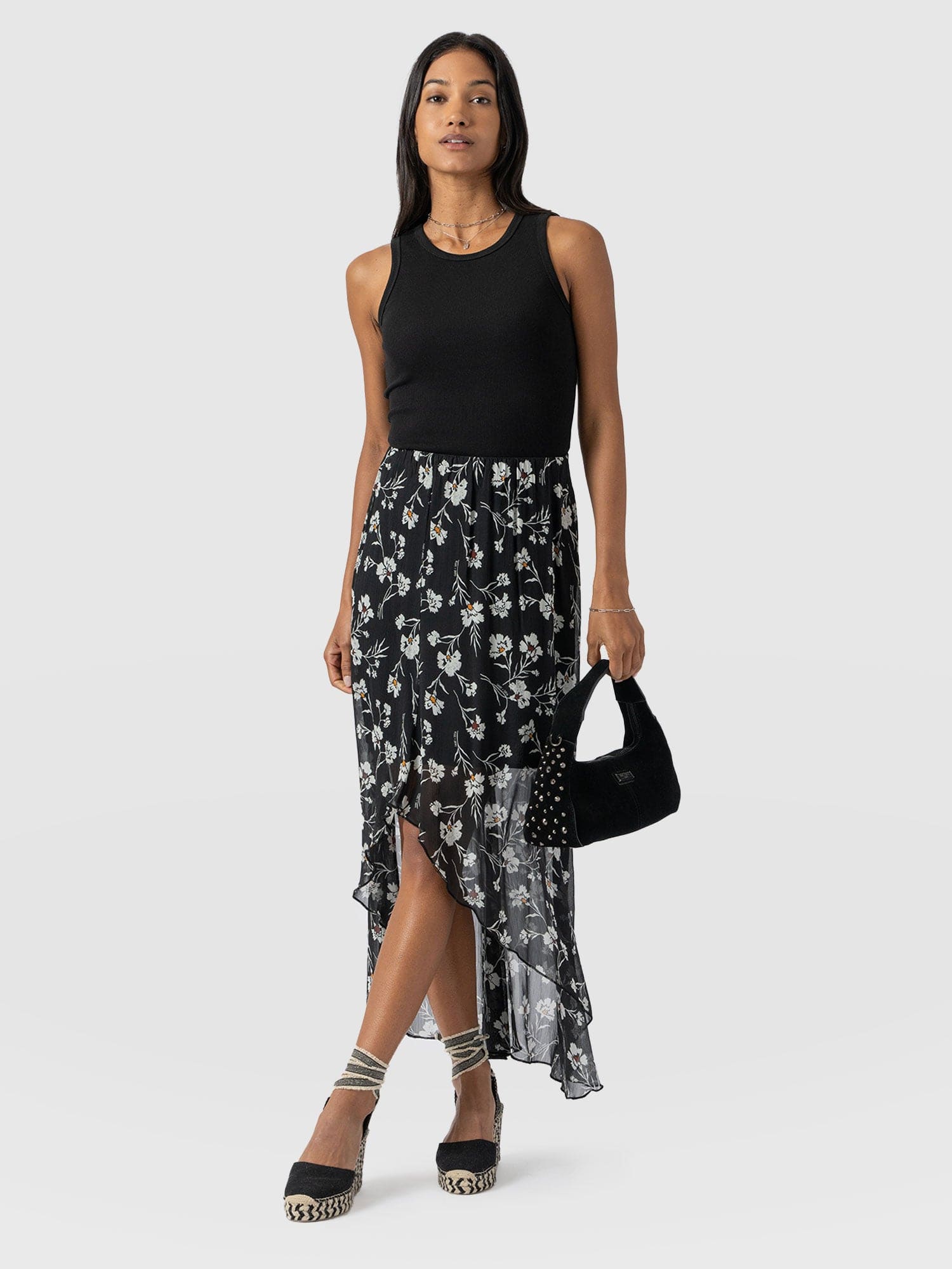 Lexi High Low Skirt - Black Spring Floral - Women's Skirts | Saint + Sofia® USA