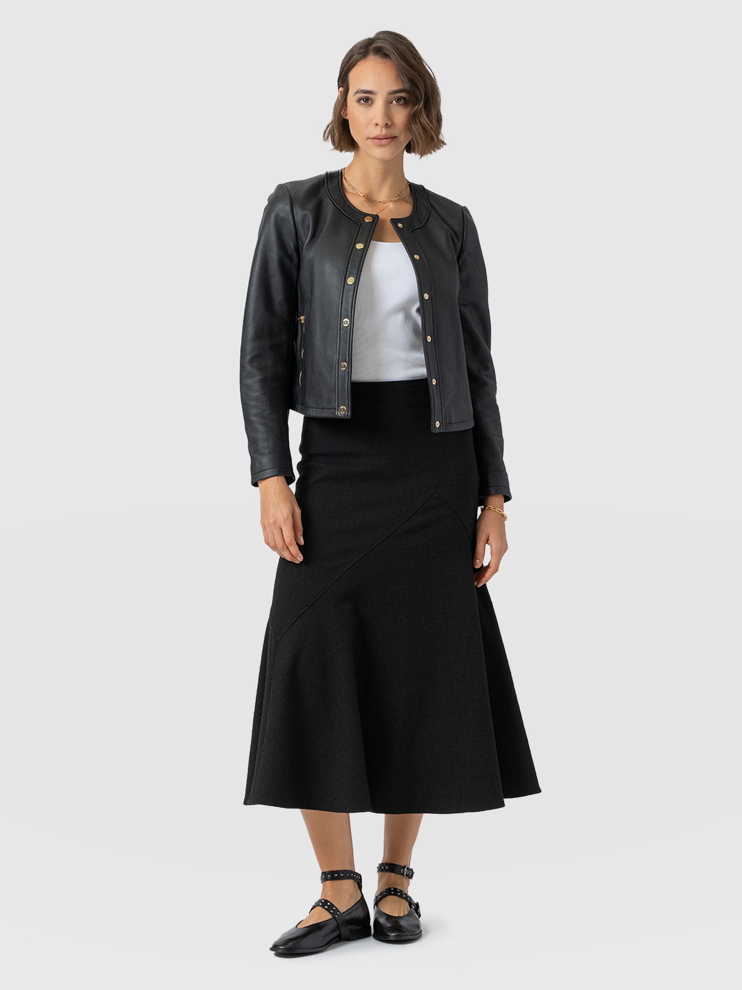 Lumi Panelled Skirt  - Black Boucle - Women's Skirts | Saint + Sofia® USA