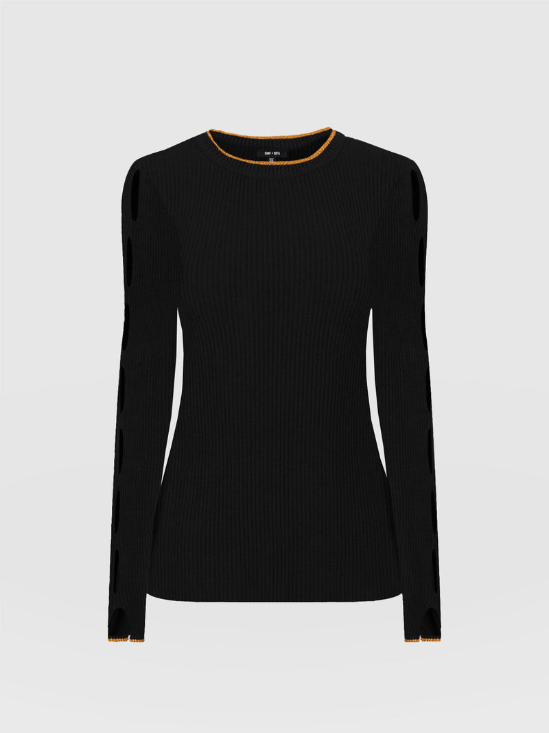 Luna Cut Out Sweater Black Lurex - Women's Jumpers | Saint + Sofia® USA