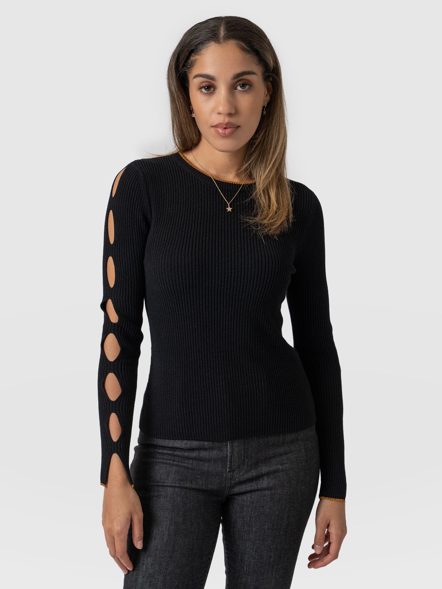 Luna Cut Out Sweater Black Lurex - Women's Jumpers | Saint + Sofia® USA