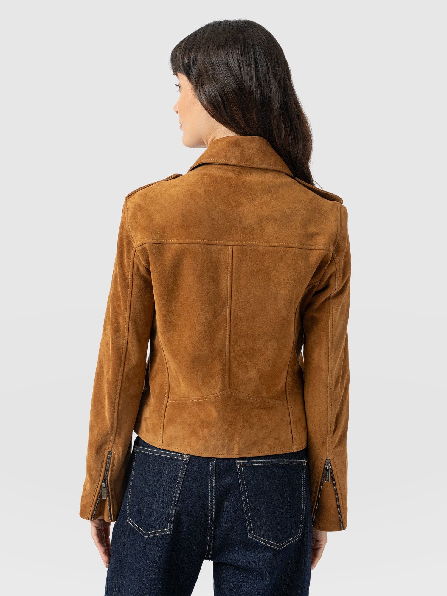 Luther Leather Jacket - Camel Suede - Women's Leathers | Saint + Sofia® USA