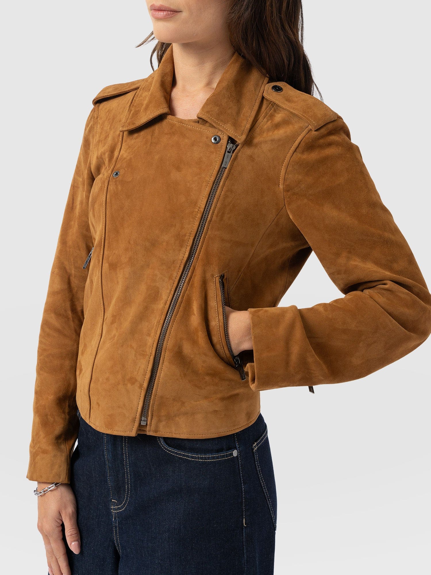 Luther Leather Jacket - Camel Suede - Women's Leathers | Saint + Sofia® USA