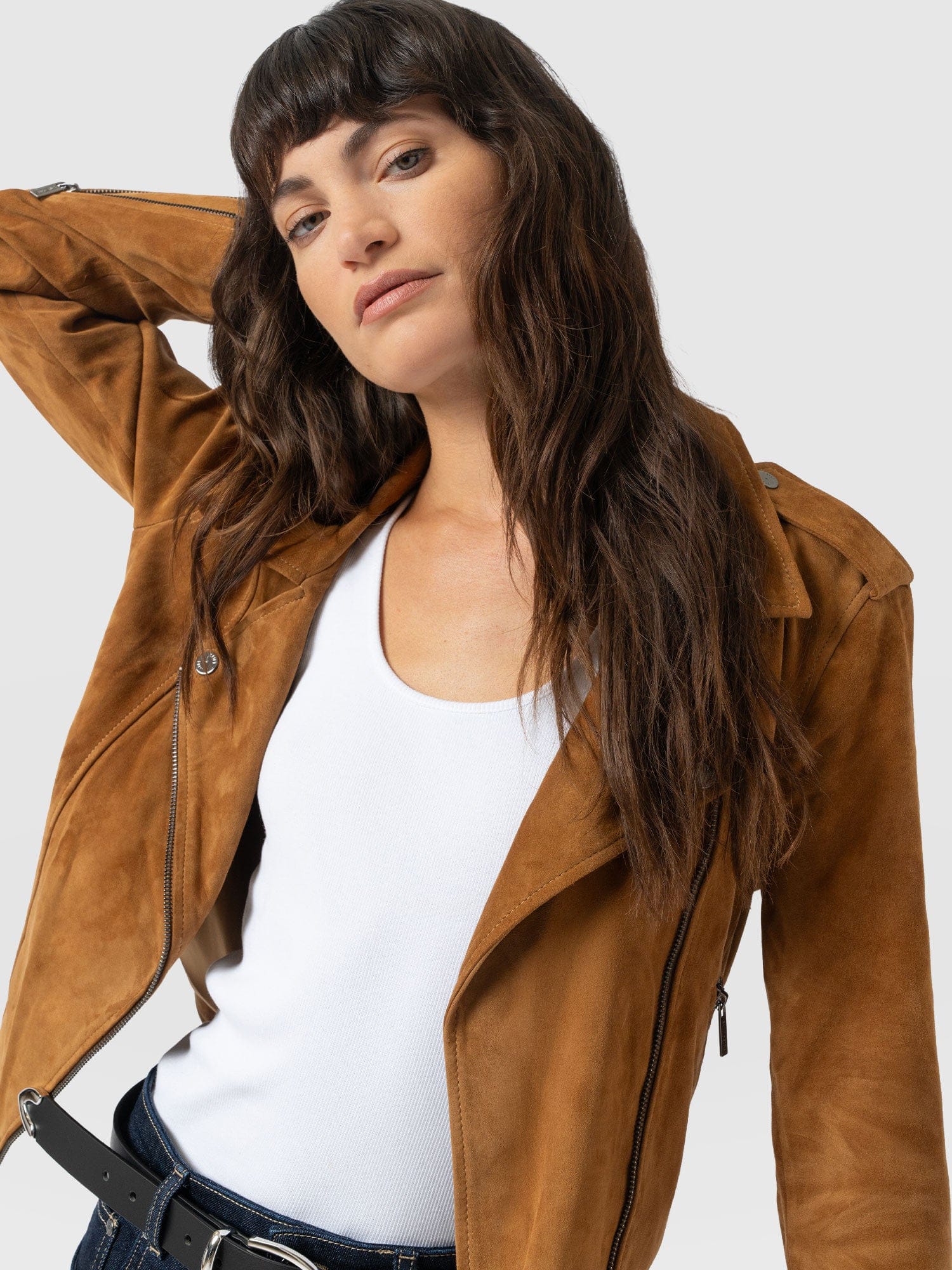 Luther Leather Jacket - Camel Suede - Women's Leathers | Saint + Sofia® USA
