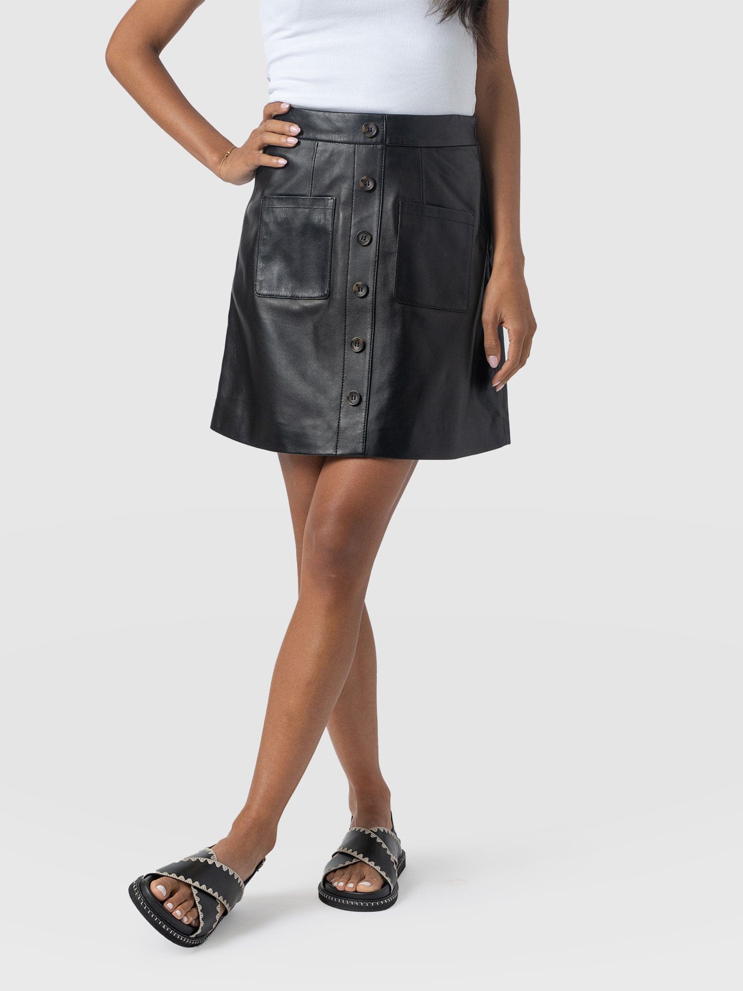 Luther Leather Mini Skirt Black  - Women's Skirts | Saint + Sofia® US