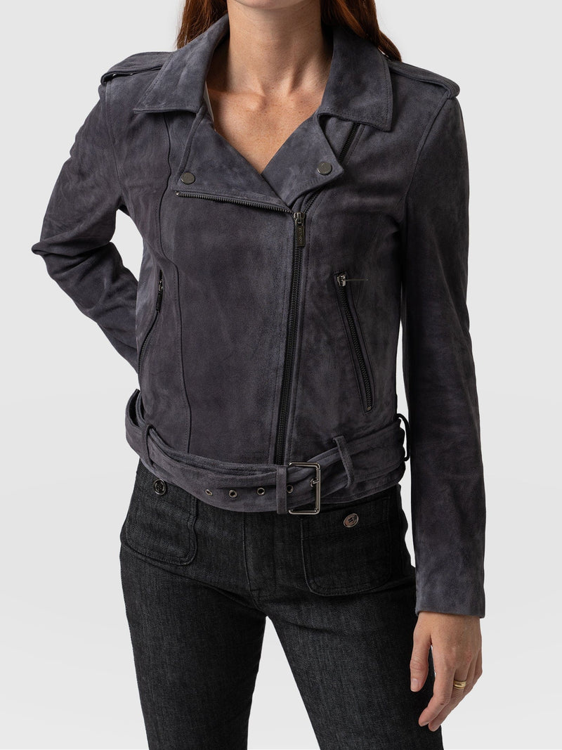 Luther Suede Jacket Charcoal - Women's Leather Jacket | Saint + Sofia® USA
