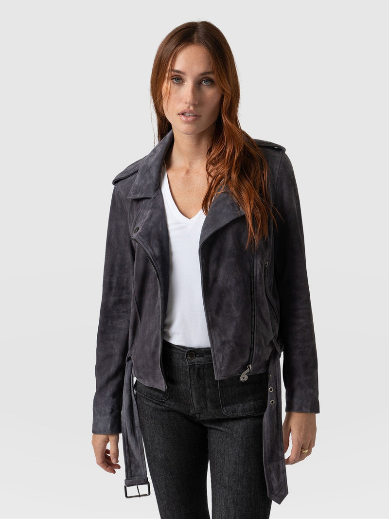 Luther Suede Jacket Charcoal - Women's Leather Jacket | Saint + Sofia® USA