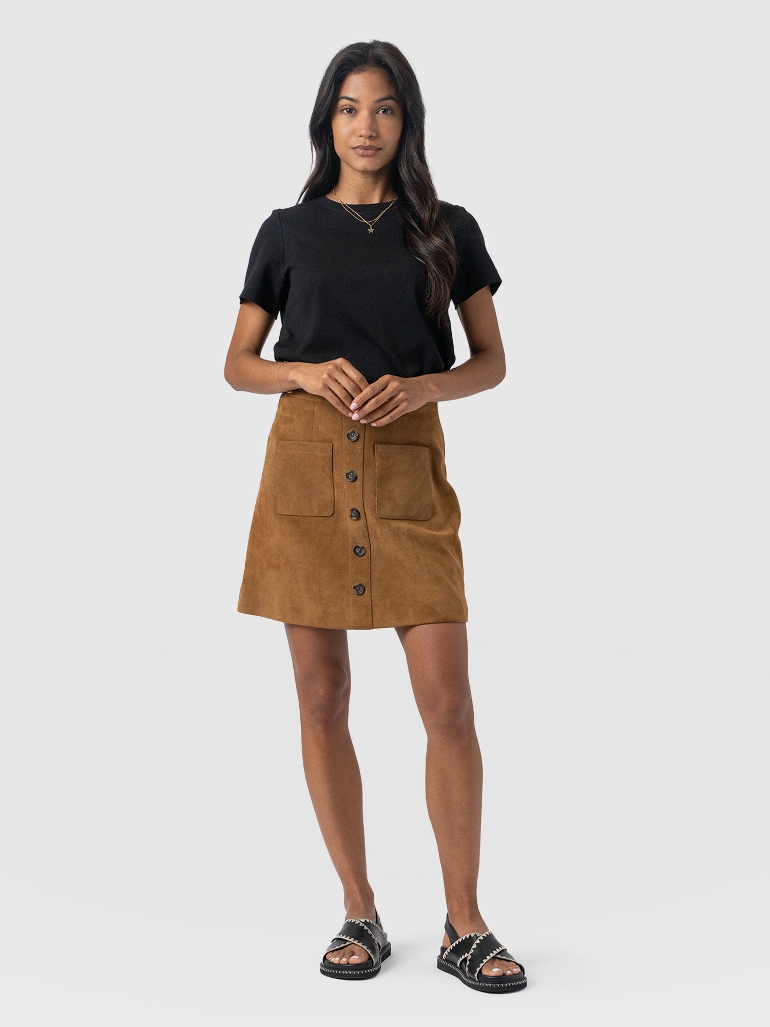 Luther Suede Mini Skirt - Camel  - Women's Skirts | Saint + Sofia® US