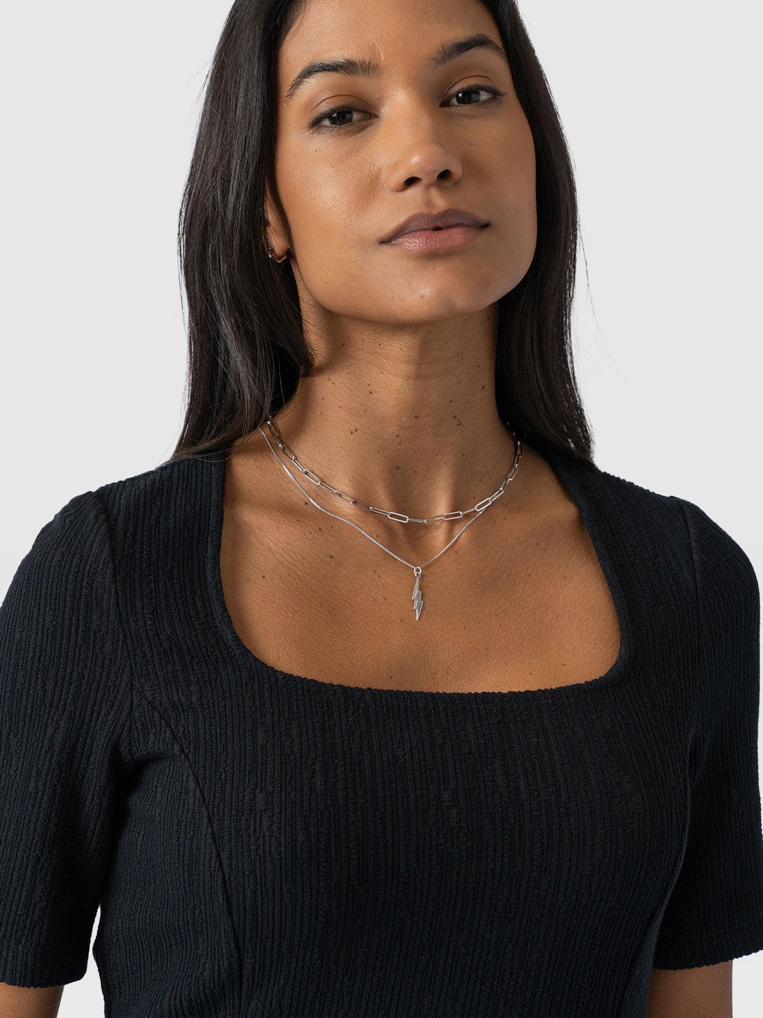 Akia Short Sleeve Tee - Black Textured - Women's T-Shirts | Saint + Sofia® USA