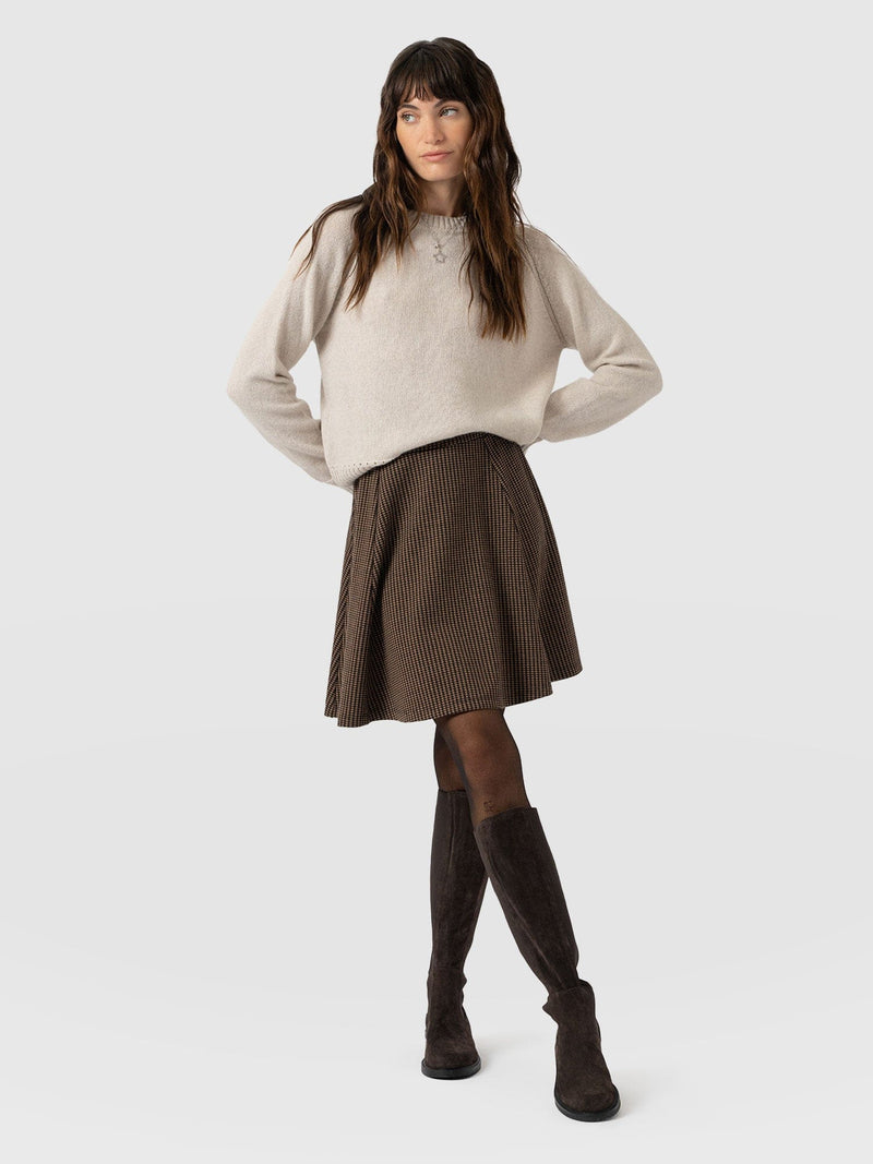 Macie Mini Skirt - Brown Mini Houndstooth - Women's Shorts | Saint + Sofia® USA
