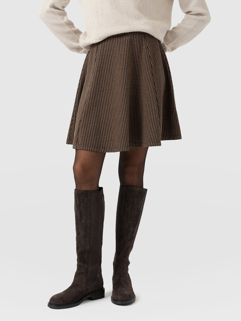 Macie Mini Skirt - Brown Mini Houndstooth - Women's Shorts | Saint + Sofia® USA