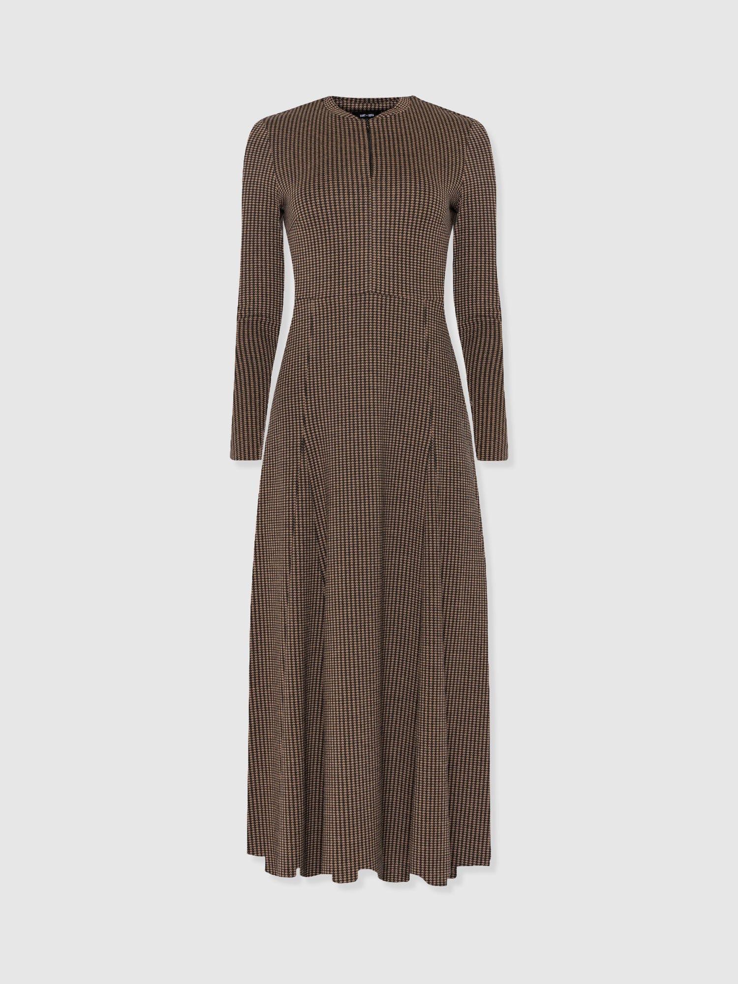Macie Zip Up Dress - Brown Mini Houndstooth - Women's Dresses | Saint + Sofia® USA