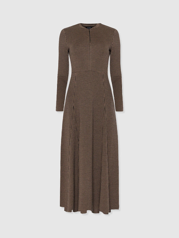 Macie Zip Up Dress - Brown Mini Houndstooth - Women's Dresses | Saint + Sofia® USA