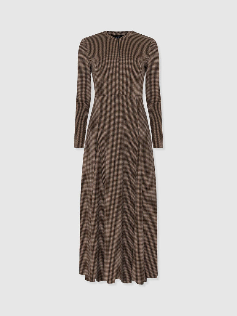 Macie Zip Up Dress - Brown Mini Houndstooth - Women's Dresses | Saint + Sofia® USA