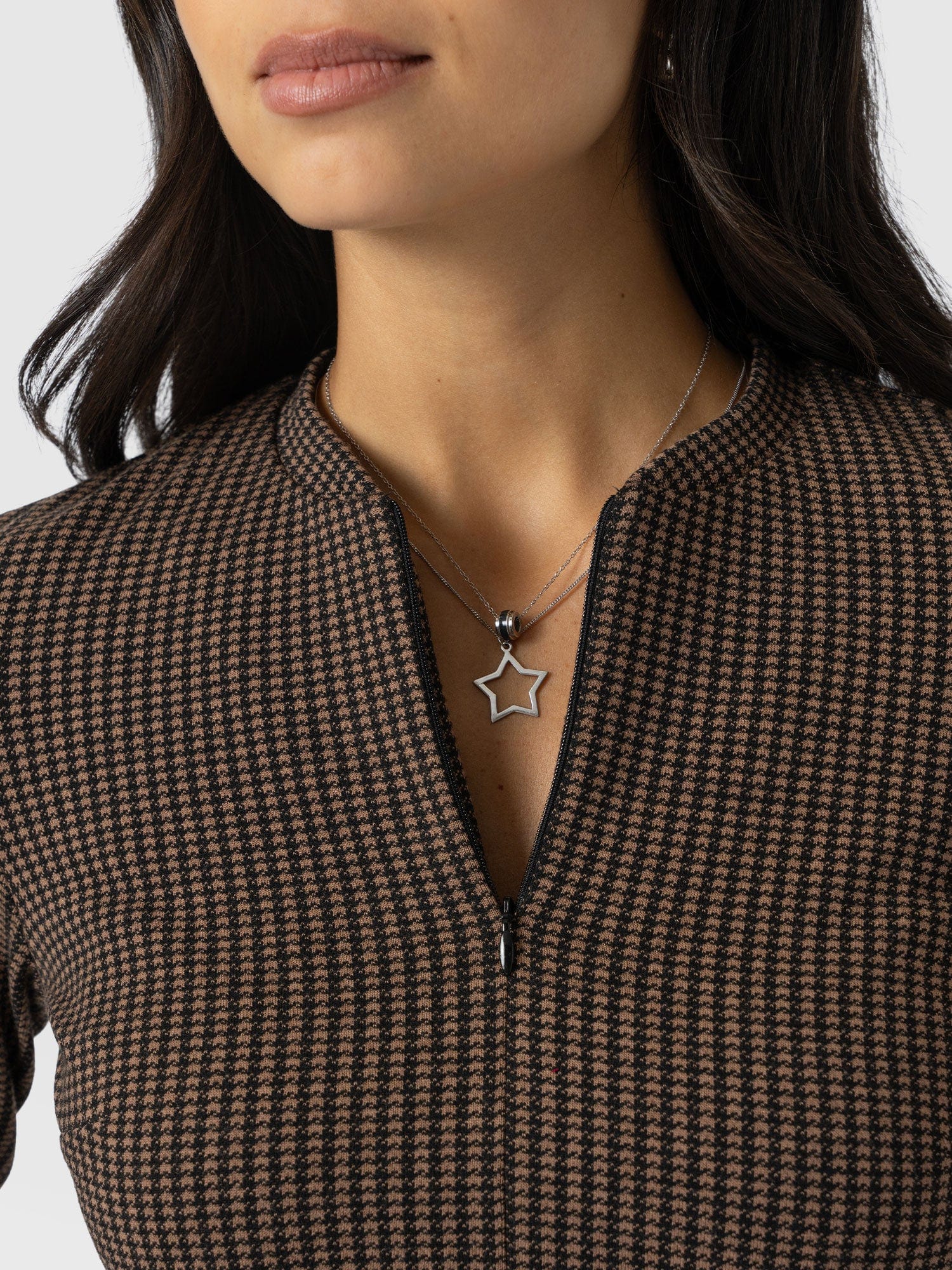 Macie Zip Up Dress - Brown Mini Houndstooth - Women's Dresses | Saint + Sofia® USA