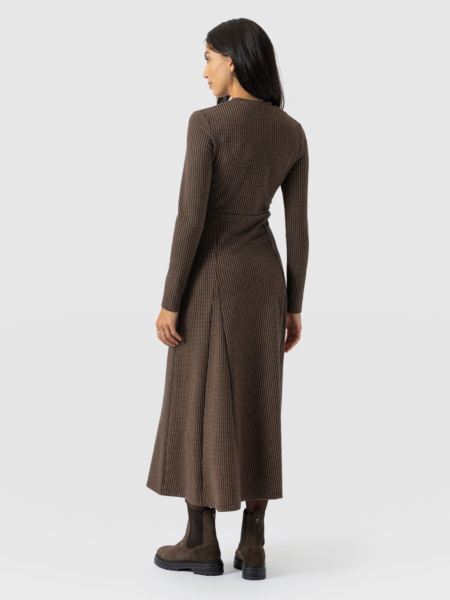 Macie Zip Up Dress - Brown Mini Houndstooth - Women's Dresses | Saint + Sofia® USA