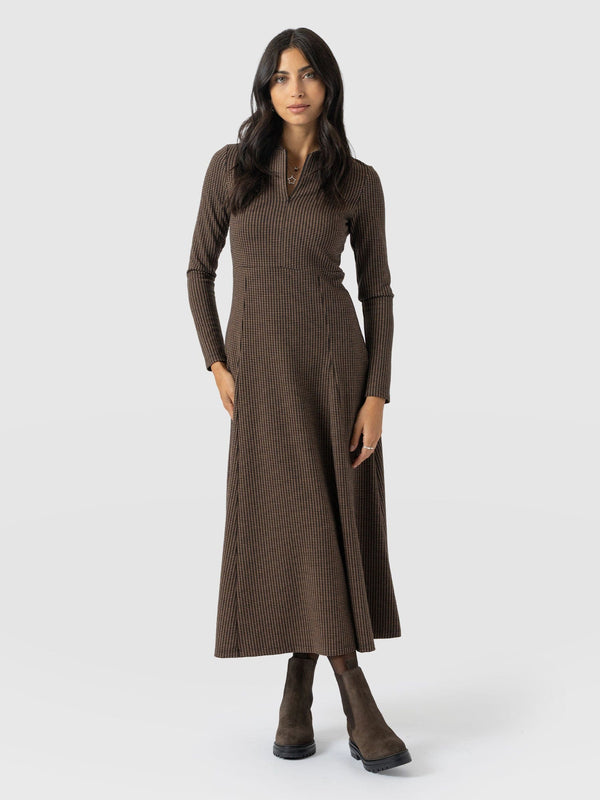 Macie Zip Up Dress - Brown Mini Houndstooth - Women's Dresses | Saint + Sofia® USA
