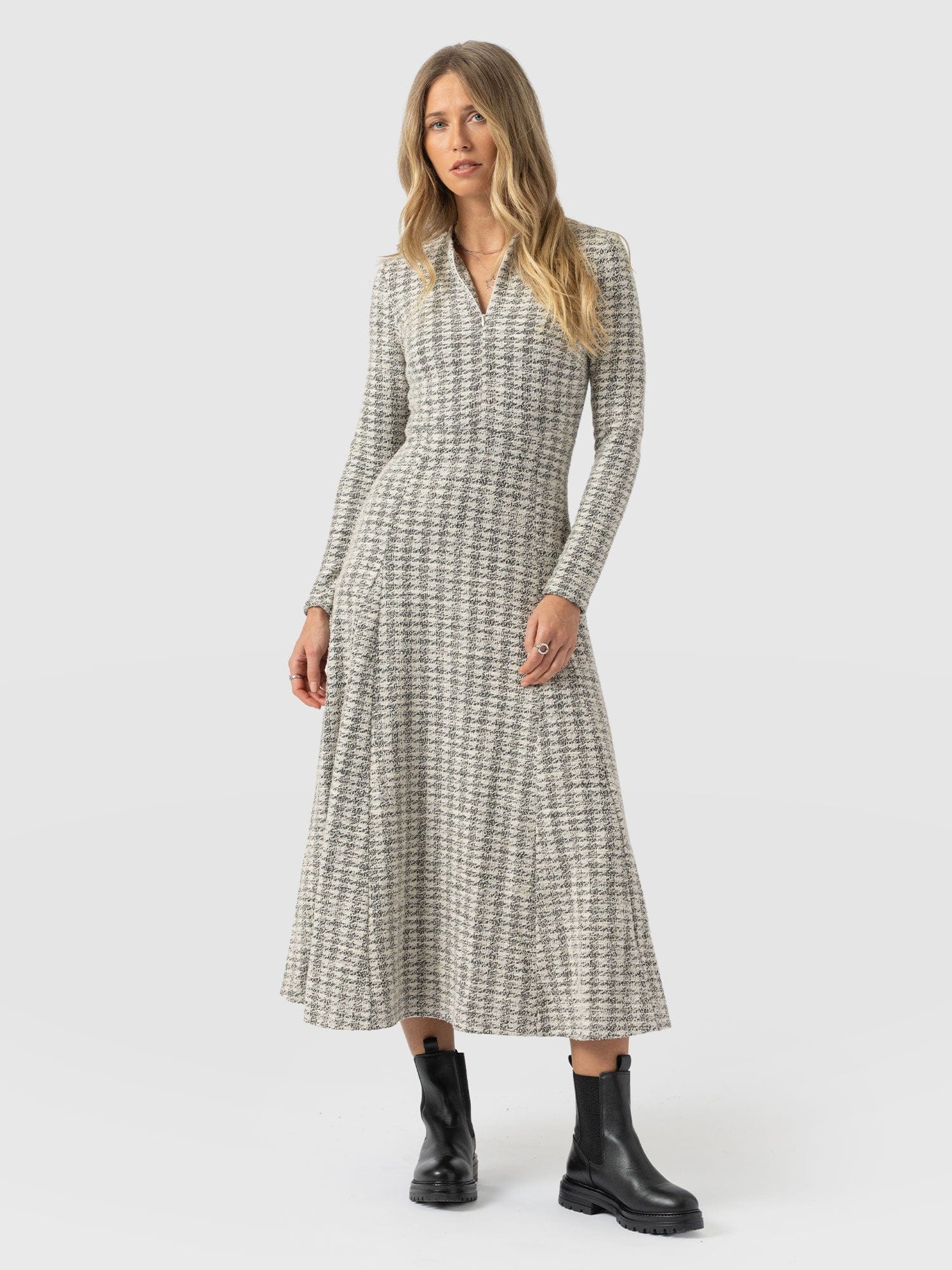 Macie Zip Up Dress - Cream Boucle - Women's Dresses | Saint + Sofia® USA