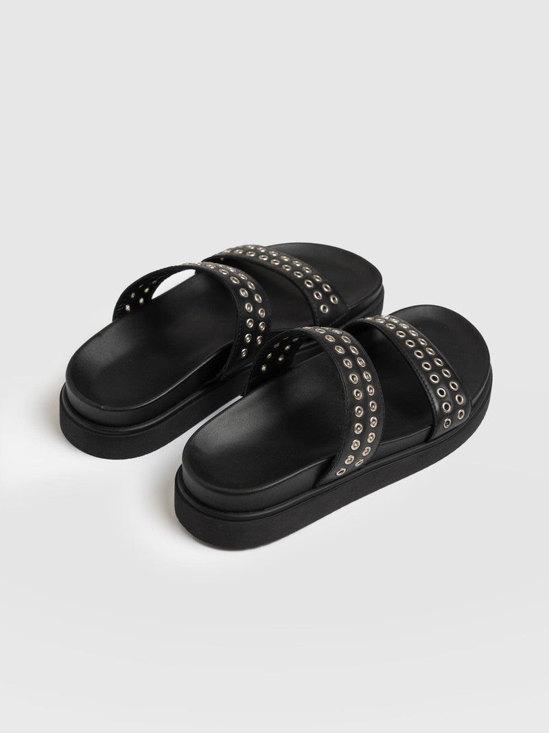 Maddox Eyelet Slides Black - Women's Sandals | Saint + Sofia® USA