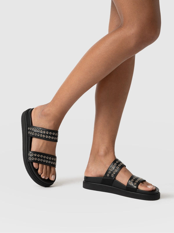 Maddox Eyelet Slides Black - Women's Sandals | Saint + Sofia® USA